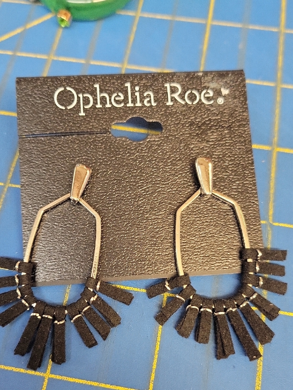 Ophelia Roe Black Fringe Hoop 2" Earrings